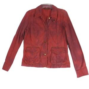 Eddie Bauer Jean Jacket Women's Large Tall Orange Grunge Denim